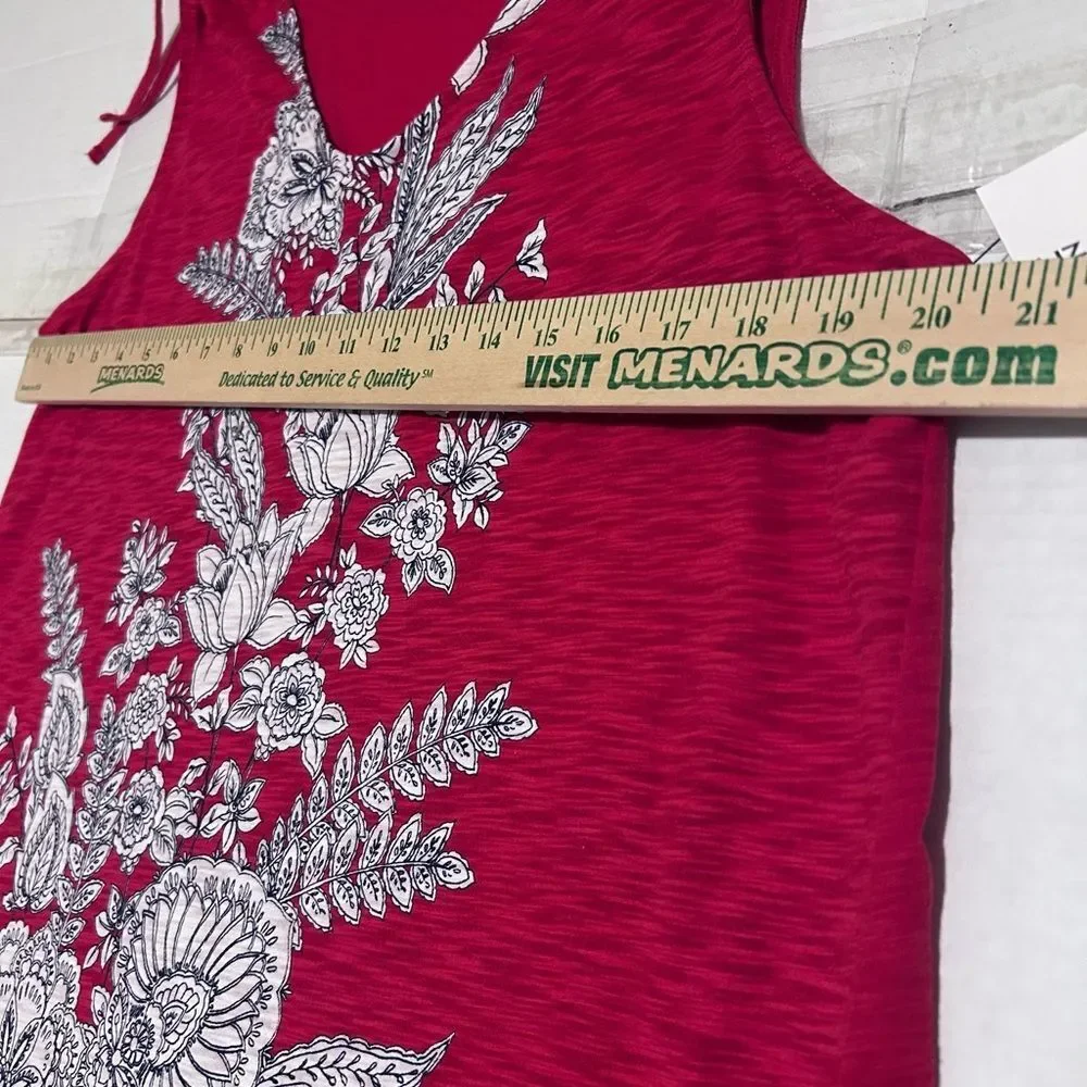 Liz Claiborne Red Floral V-Neck Sleeveless Tie Shoulders Tank Top NEW - Picture 13 of 14